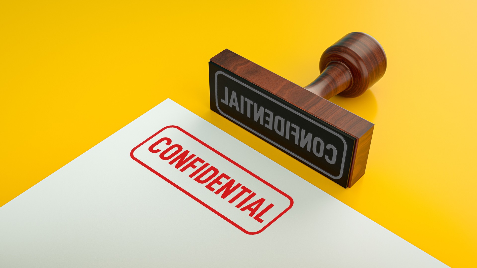 CONFIDENTIAL Rubber Stamp On Yellow Background 3D Rendering